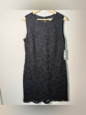 NWT Karl Lagerfeld Paris Black Floral Lace Shift Whimsigoth Dress Size 14 LBD